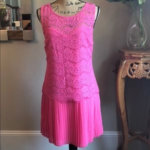 Fushia lace chiffon cocktail dress